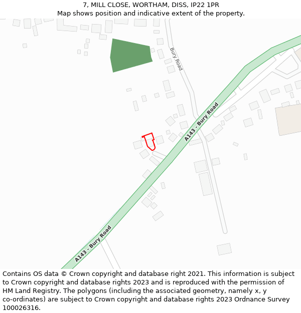 7, MILL CLOSE, WORTHAM, DISS, IP22 1PR: Location map and indicative extent of plot