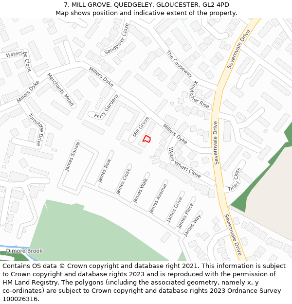7, MILL GROVE, QUEDGELEY, GLOUCESTER, GL2 4PD: Location map and indicative extent of plot