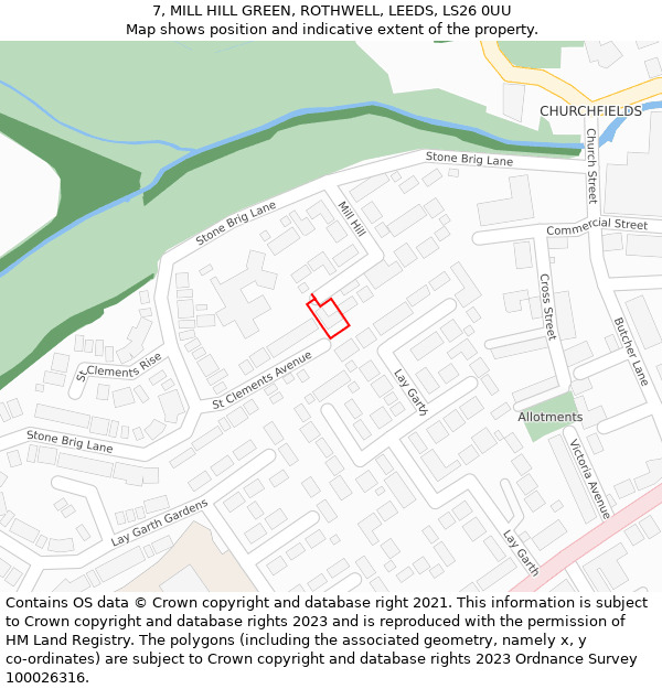 7, MILL HILL GREEN, ROTHWELL, LEEDS, LS26 0UU: Location map and indicative extent of plot