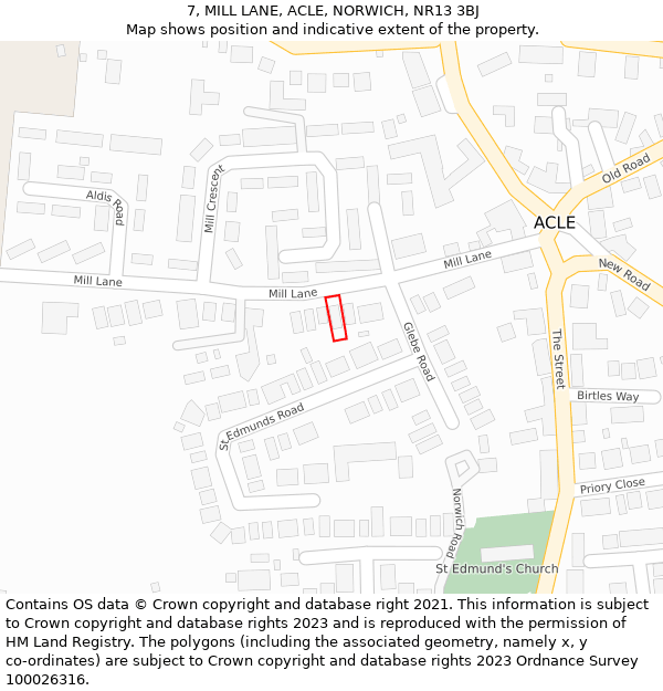 7, MILL LANE, ACLE, NORWICH, NR13 3BJ: Location map and indicative extent of plot