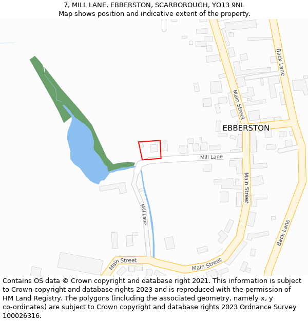 7, MILL LANE, EBBERSTON, SCARBOROUGH, YO13 9NL: Location map and indicative extent of plot
