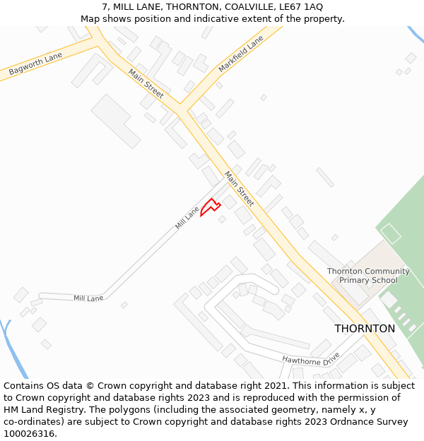 7, MILL LANE, THORNTON, COALVILLE, LE67 1AQ: Location map and indicative extent of plot