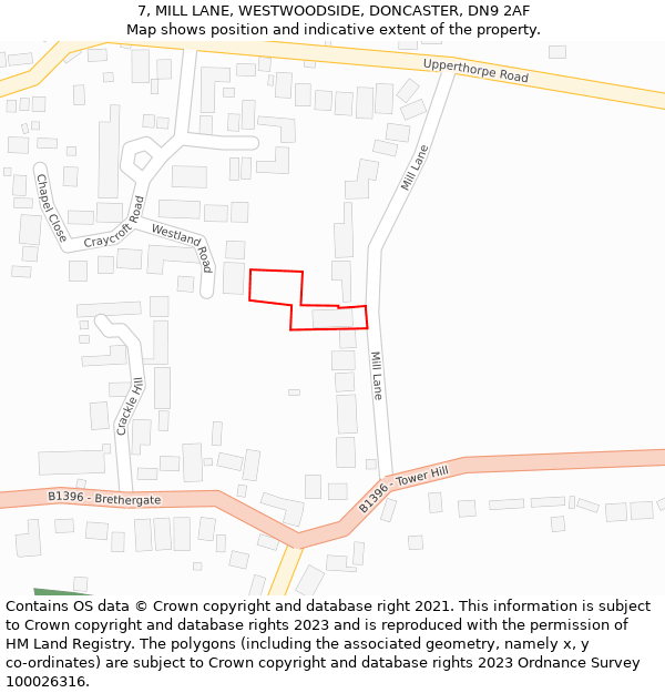 7, MILL LANE, WESTWOODSIDE, DONCASTER, DN9 2AF: Location map and indicative extent of plot