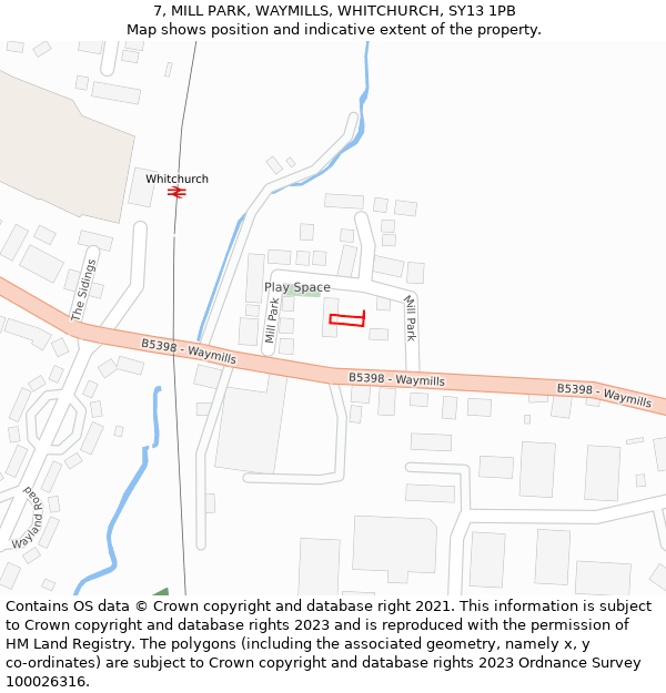 7, MILL PARK, WAYMILLS, WHITCHURCH, SY13 1PB: Location map and indicative extent of plot