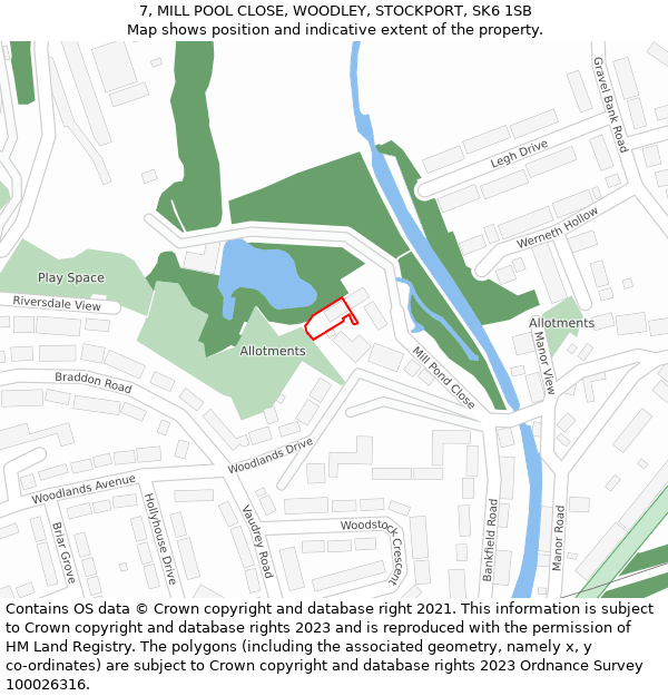 7, MILL POOL CLOSE, WOODLEY, STOCKPORT, SK6 1SB: Location map and indicative extent of plot