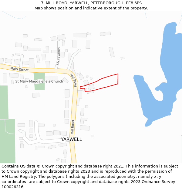 7, MILL ROAD, YARWELL, PETERBOROUGH, PE8 6PS: Location map and indicative extent of plot