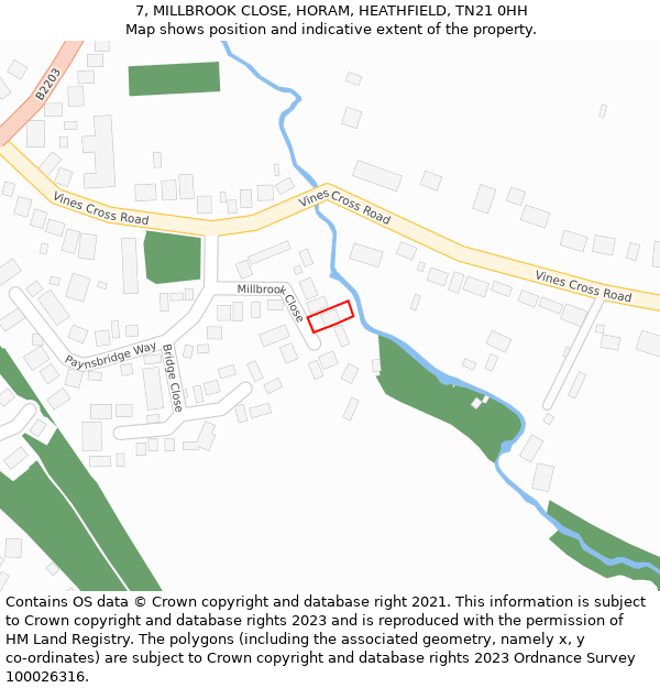 7, MILLBROOK CLOSE, HORAM, HEATHFIELD, TN21 0HH: Location map and indicative extent of plot