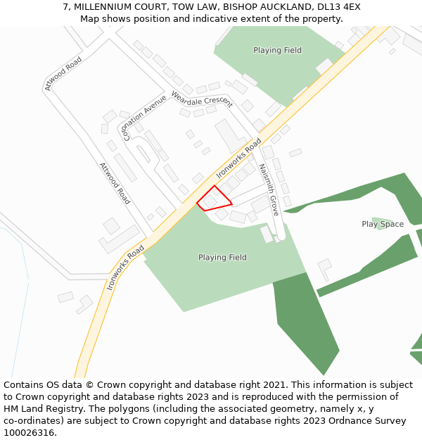 7, MILLENNIUM COURT, TOW LAW, BISHOP AUCKLAND, DL13 4EX: Location map and indicative extent of plot