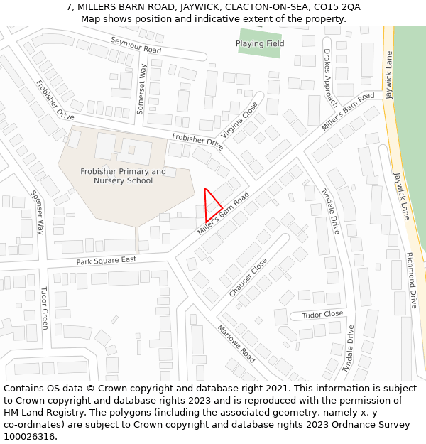 7, MILLERS BARN ROAD, JAYWICK, CLACTON-ON-SEA, CO15 2QA: Location map and indicative extent of plot