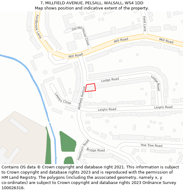 7, MILLFIELD AVENUE, PELSALL, WALSALL, WS4 1DD: Location map and indicative extent of plot