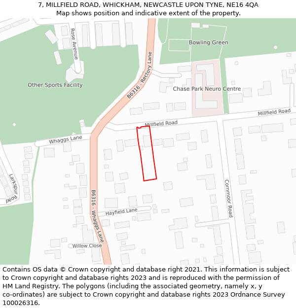 7, MILLFIELD ROAD, WHICKHAM, NEWCASTLE UPON TYNE, NE16 4QA: Location map and indicative extent of plot