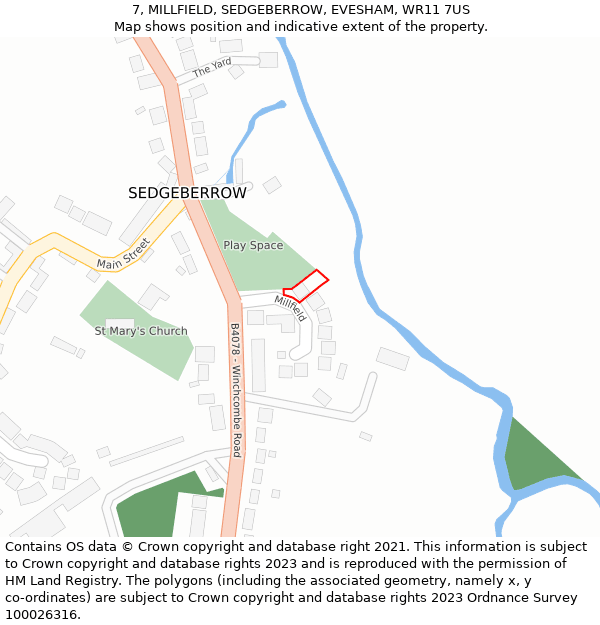 7, MILLFIELD, SEDGEBERROW, EVESHAM, WR11 7US: Location map and indicative extent of plot