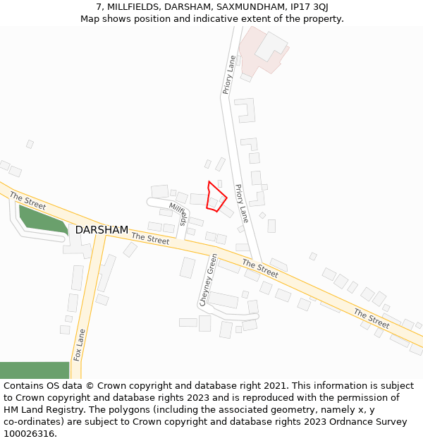 7, MILLFIELDS, DARSHAM, SAXMUNDHAM, IP17 3QJ: Location map and indicative extent of plot