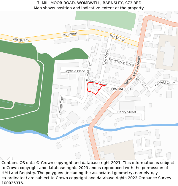 7, MILLMOOR ROAD, WOMBWELL, BARNSLEY, S73 8BD: Location map and indicative extent of plot