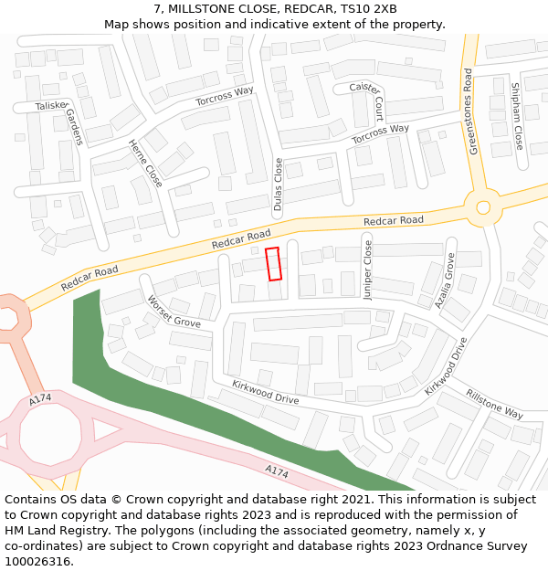 7, MILLSTONE CLOSE, REDCAR, TS10 2XB: Location map and indicative extent of plot