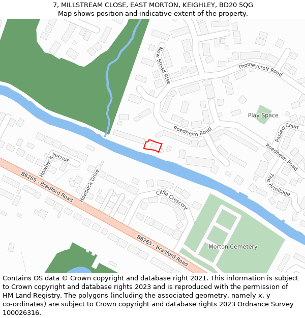 7, MILLSTREAM CLOSE, EAST MORTON, KEIGHLEY, BD20 5QG: Location map and indicative extent of plot