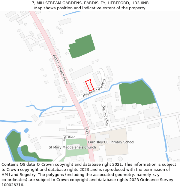 7, MILLSTREAM GARDENS, EARDISLEY, HEREFORD, HR3 6NR: Location map and indicative extent of plot