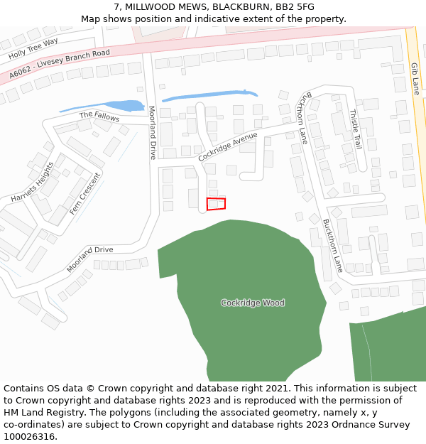 7, MILLWOOD MEWS, BLACKBURN, BB2 5FG: Location map and indicative extent of plot