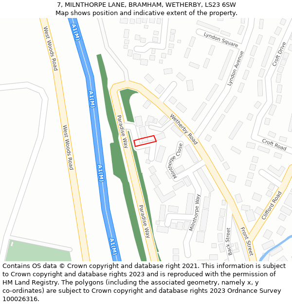 7, MILNTHORPE LANE, BRAMHAM, WETHERBY, LS23 6SW: Location map and indicative extent of plot