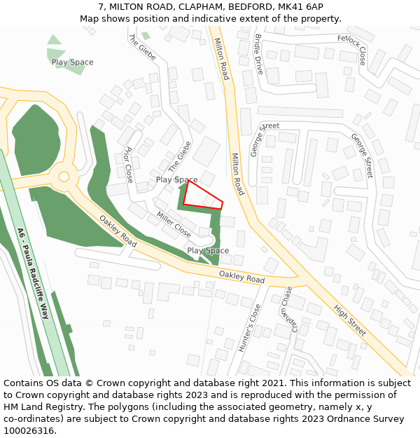 7, MILTON ROAD, CLAPHAM, BEDFORD, MK41 6AP: Location map and indicative extent of plot