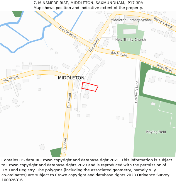 7, MINSMERE RISE, MIDDLETON, SAXMUNDHAM, IP17 3PA: Location map and indicative extent of plot