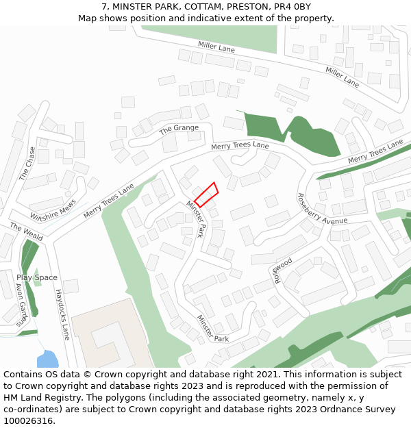 7, MINSTER PARK, COTTAM, PRESTON, PR4 0BY: Location map and indicative extent of plot