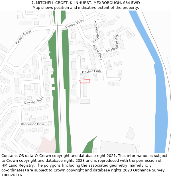 7, MITCHELL CROFT, KILNHURST, MEXBOROUGH, S64 5WD: Location map and indicative extent of plot