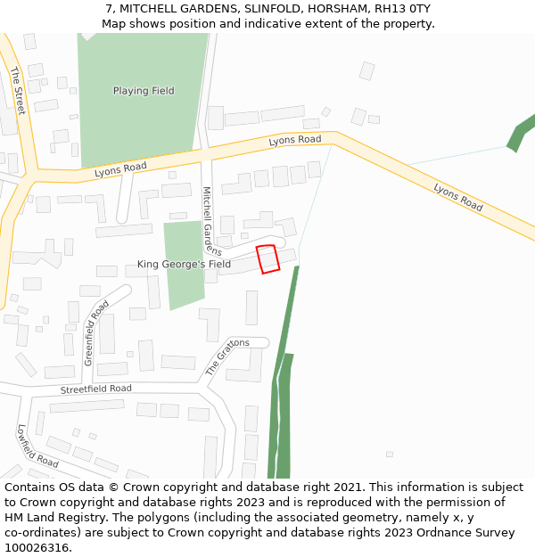 7, MITCHELL GARDENS, SLINFOLD, HORSHAM, RH13 0TY: Location map and indicative extent of plot