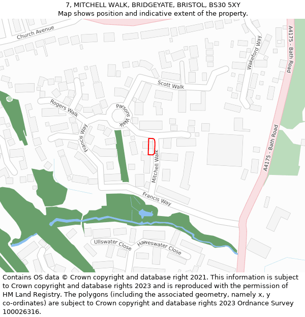 7, MITCHELL WALK, BRIDGEYATE, BRISTOL, BS30 5XY: Location map and indicative extent of plot