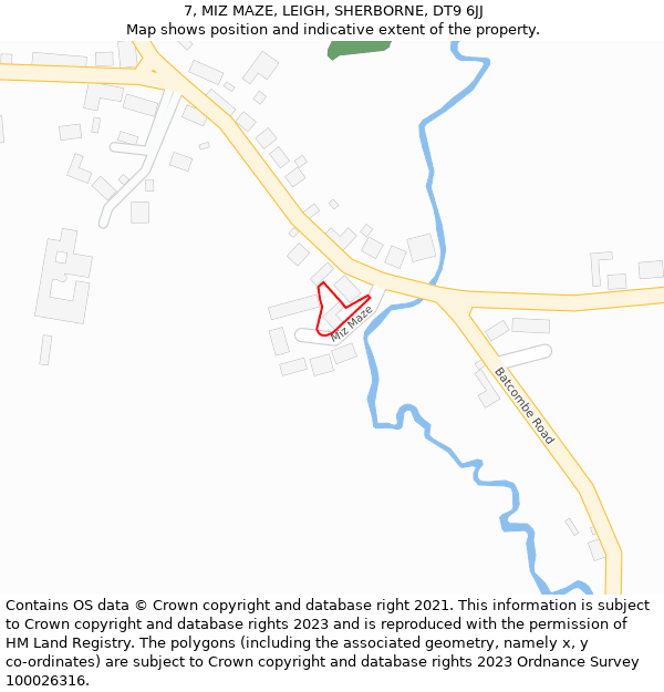 7, MIZ MAZE, LEIGH, SHERBORNE, DT9 6JJ: Location map and indicative extent of plot