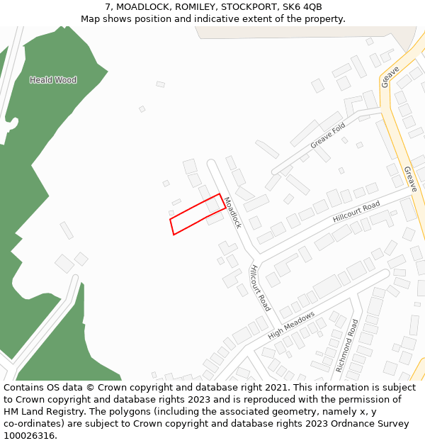 7, MOADLOCK, ROMILEY, STOCKPORT, SK6 4QB: Location map and indicative extent of plot