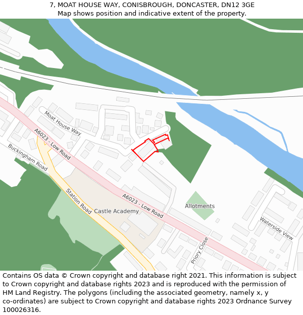 7, MOAT HOUSE WAY, CONISBROUGH, DONCASTER, DN12 3GE: Location map and indicative extent of plot