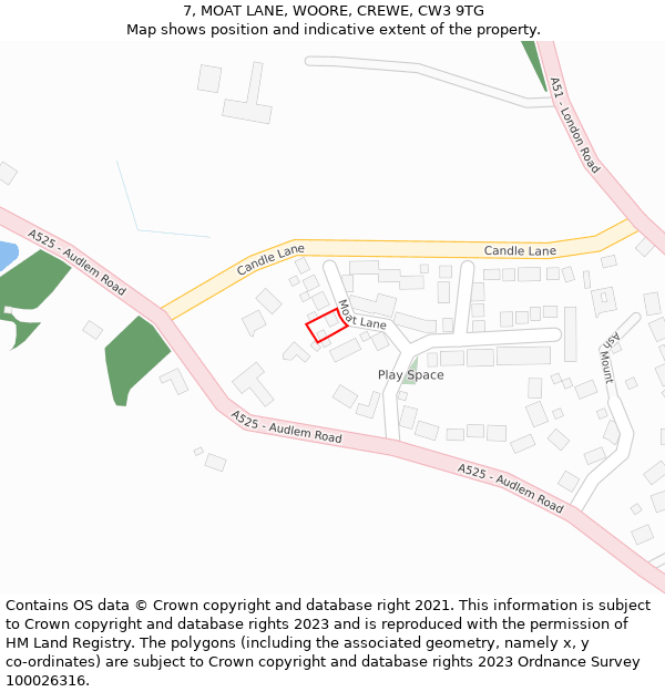 7, MOAT LANE, WOORE, CREWE, CW3 9TG: Location map and indicative extent of plot