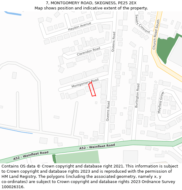 7, MONTGOMERY ROAD, SKEGNESS, PE25 2EX: Location map and indicative extent of plot