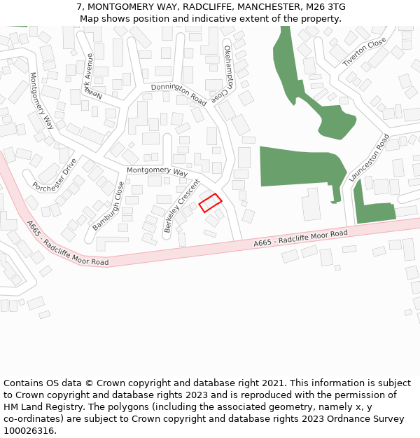 7, MONTGOMERY WAY, RADCLIFFE, MANCHESTER, M26 3TG: Location map and indicative extent of plot