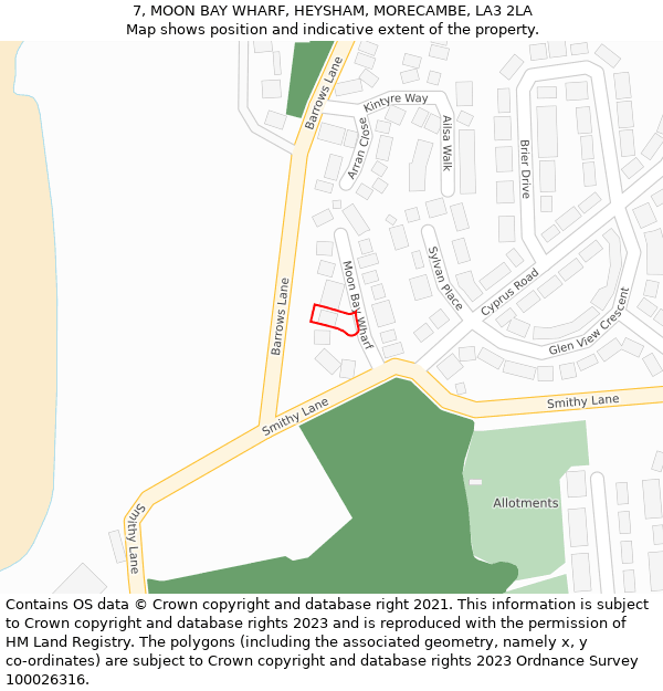 7, MOON BAY WHARF, HEYSHAM, MORECAMBE, LA3 2LA: Location map and indicative extent of plot