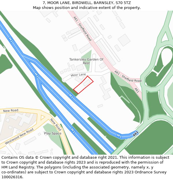 7, MOOR LANE, BIRDWELL, BARNSLEY, S70 5TZ: Location map and indicative extent of plot