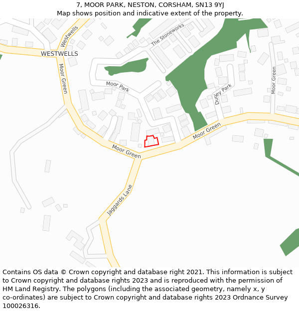 7, MOOR PARK, NESTON, CORSHAM, SN13 9YJ: Location map and indicative extent of plot