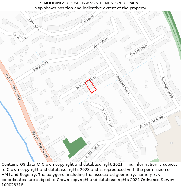 7, MOORINGS CLOSE, PARKGATE, NESTON, CH64 6TL: Location map and indicative extent of plot