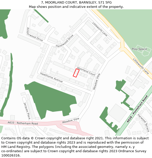 7, MOORLAND COURT, BARNSLEY, S71 5FG: Location map and indicative extent of plot