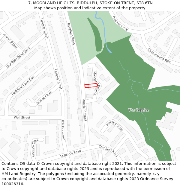 7, MOORLAND HEIGHTS, BIDDULPH, STOKE-ON-TRENT, ST8 6TN: Location map and indicative extent of plot