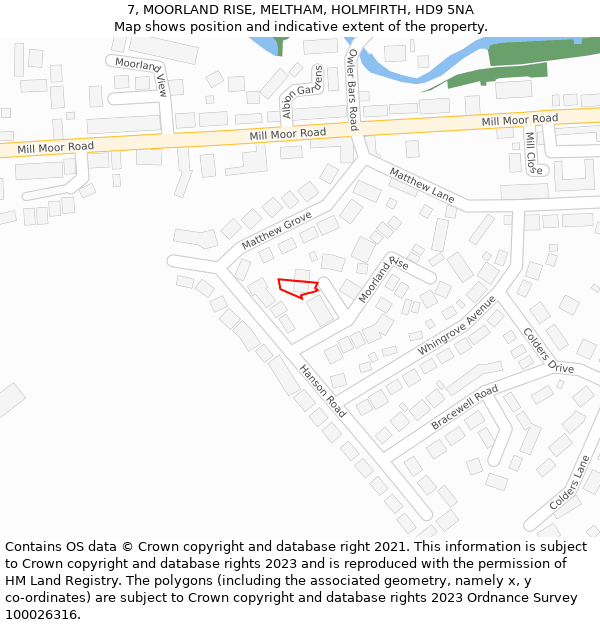 7, MOORLAND RISE, MELTHAM, HOLMFIRTH, HD9 5NA: Location map and indicative extent of plot