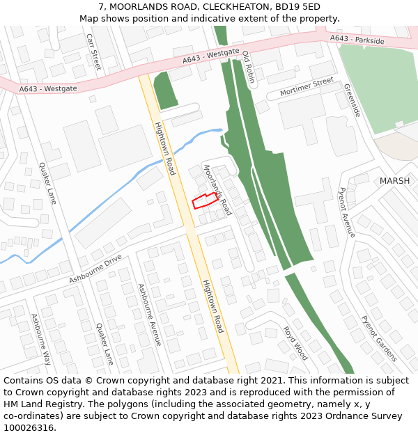 7, MOORLANDS ROAD, CLECKHEATON, BD19 5ED: Location map and indicative extent of plot