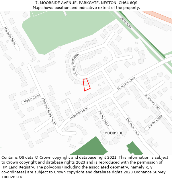 7, MOORSIDE AVENUE, PARKGATE, NESTON, CH64 6QS: Location map and indicative extent of plot