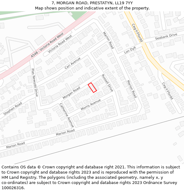 7, MORGAN ROAD, PRESTATYN, LL19 7YY: Location map and indicative extent of plot