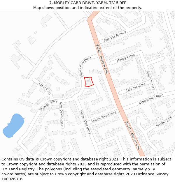 7, MORLEY CARR DRIVE, YARM, TS15 9FE: Location map and indicative extent of plot