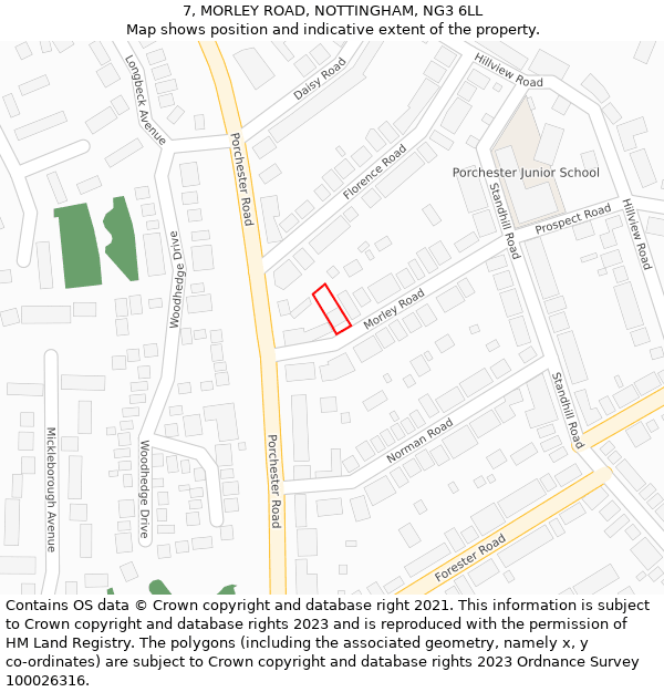7, MORLEY ROAD, NOTTINGHAM, NG3 6LL: Location map and indicative extent of plot