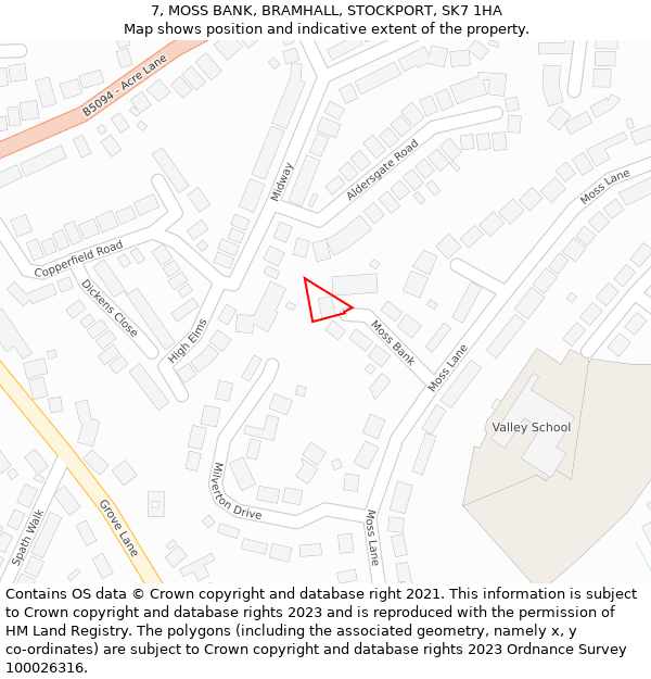 7, MOSS BANK, BRAMHALL, STOCKPORT, SK7 1HA: Location map and indicative extent of plot