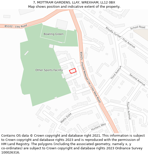 7, MOTTRAM GARDENS, LLAY, WREXHAM, LL12 0BX: Location map and indicative extent of plot