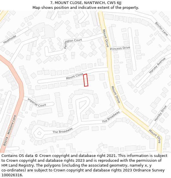 7, MOUNT CLOSE, NANTWICH, CW5 6JJ: Location map and indicative extent of plot